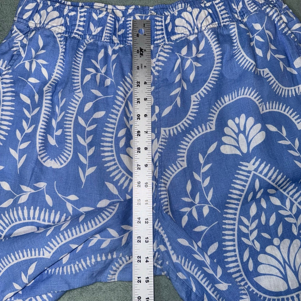 Women's Joie Blue & White Paisley Linen Wide Leg Pull-on Capri Pants XL - Picture 7 of 9